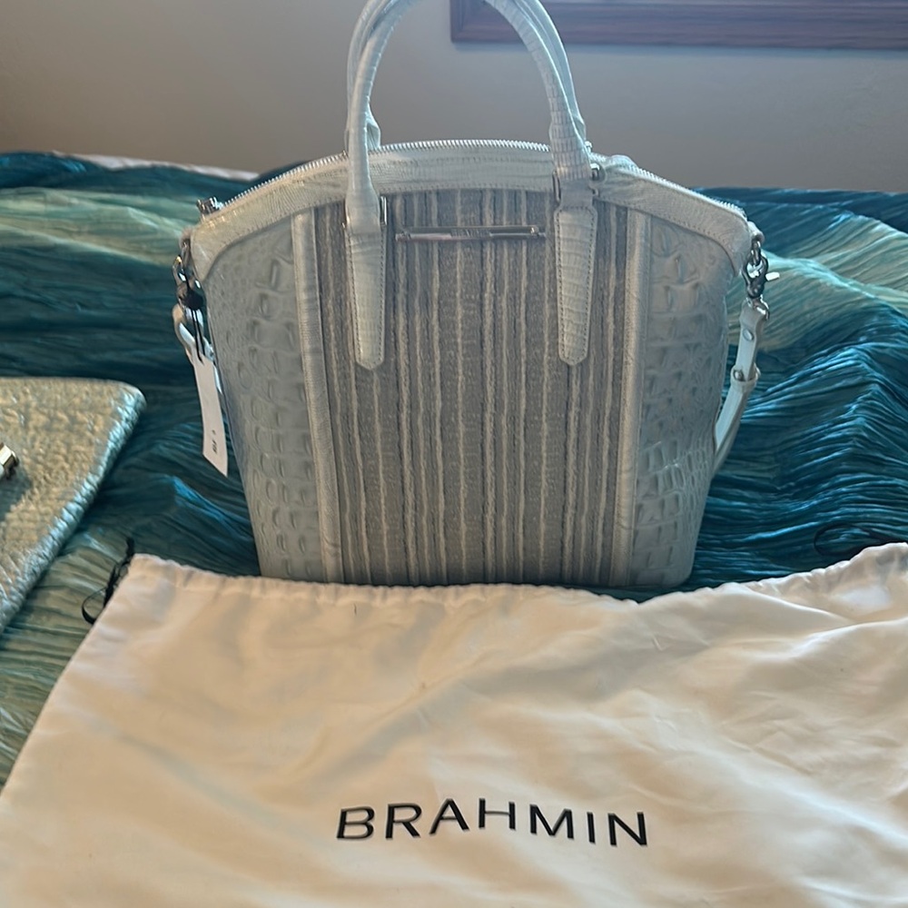 Brahmin Gray Crocodile Embossed Satchel with Luxurious Finish